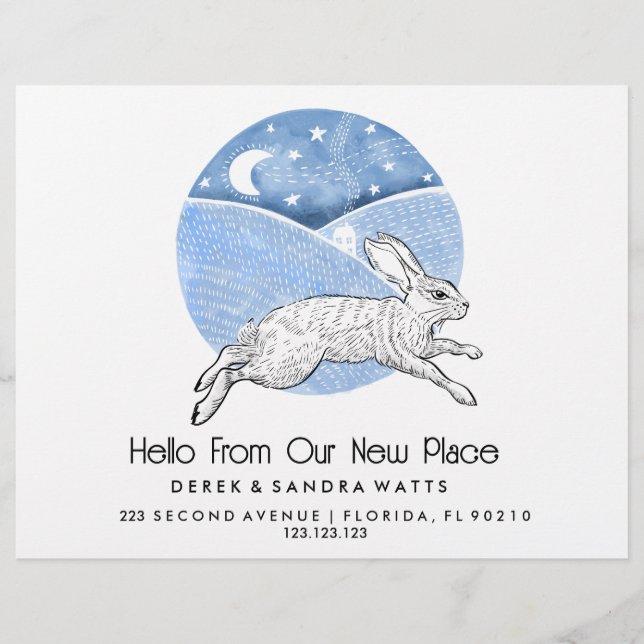 Rabbit  Lino Style Change of Address Card  Flyer (Front)