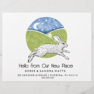 Rabbit Lino Style Change of Address Card Flyer