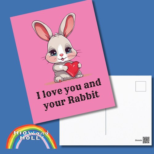 Rabbit love Valentine bunny pet owner fur baby Postcard