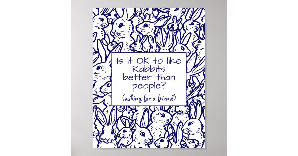 Rabbit Lover Blue Drawing Humorous Animal Poster | Zazzle