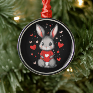 Rabbit Lover Heart Girl Metal Ornament