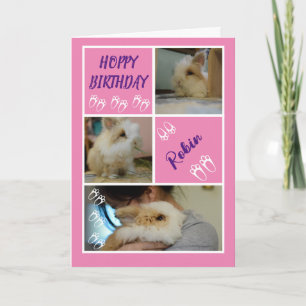 Rabbit Lover's Pink Hoppy Birthday Three Photo Card