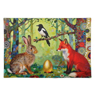 Rabbit, Magpie, Fox and “The Forest’s Secret” Cloth Placemat
