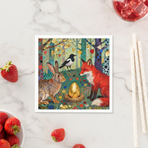 Rabbit, Magpie, Fox and “The Golden Goose Egg” Napkins