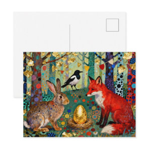 Rabbit, Magpie, Fox and “The Golden Goose Egg” Postcard