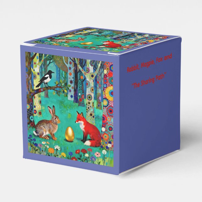 Rabbit, Magpie, Fox and “The Sharing Path” Favor Boxes (Front Side)