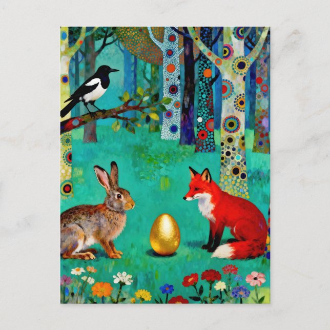Rabbit, Magpie, Fox and “The Sharing Path” Postcard (Front)