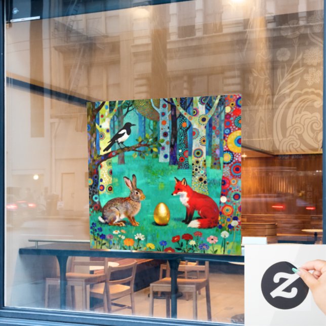 Rabbit, Magpie, Fox and “The Sharing Path” Window Cling (Cafe Window)