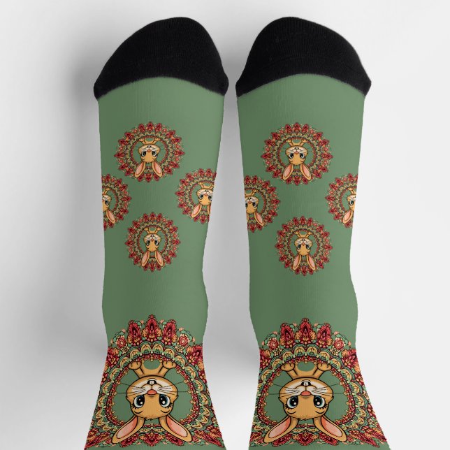 Rabbit Mandala Green Socks (Top)