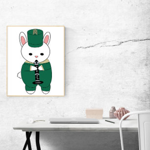 Rabbit Marching Band Clarinet Green Gold Poster