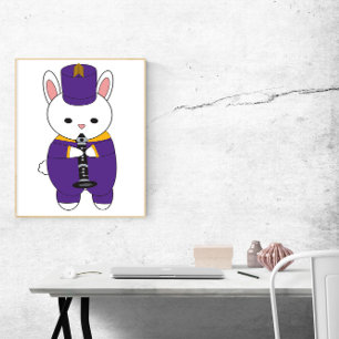 Rabbit Marching Band Clarinet Purple Yellow Poster