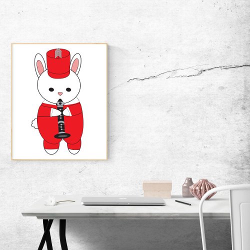 Rabbit Marching Band Clarinet Red White Poster