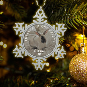 Rabbit Memorial Photo   Forever In Our Hearts Snowflake Pewter Christmas Ornament