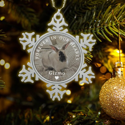 Rabbit Memorial Photo  Forever In Our Hearts Snowflake Pewter Christmas Ornament