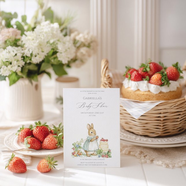 Rabbit Mom and strawberries Baby Shower Invitation (Creator Uploaded)
