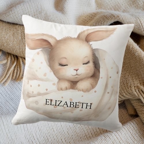 Rabbit moon sky beige cute boho nursery throw pillow