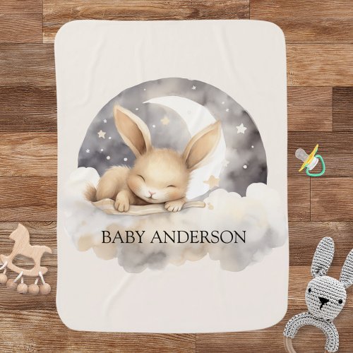 Rabbit moon sky beige cute nursery baby blanket