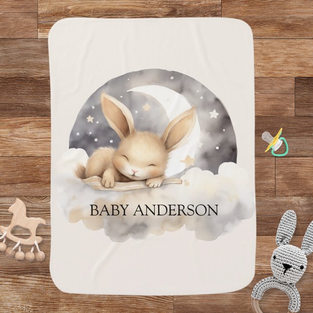 Rabbit moon sky beige cute nursery baby blanket (Creator Uploaded)