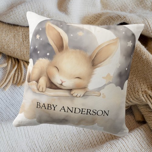 Rabbit moon sky beige cute nursery throw pillow