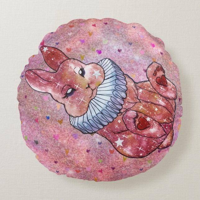 Rabbit named Ladybug Round Pillow (Front)