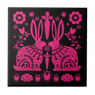 Rabbit Nordic Scandinavian Folk Art Ceramic Tile