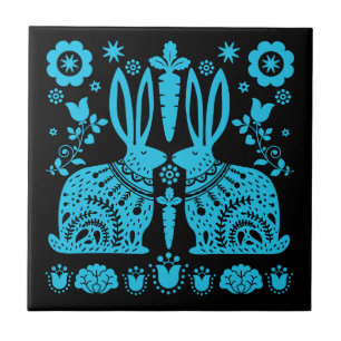 Rabbit Nordic Scandinavian Folk Art     Ceramic Tile