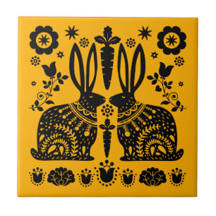Rabbit Nordic Scandinavian Folk Art     Ceramic Tile