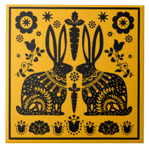 Rabbit Nordic Scandinavian Folk Art     Ceramic Tile