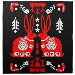Rabbit Nordic Scandinavian Folk Art Cloth Napkin