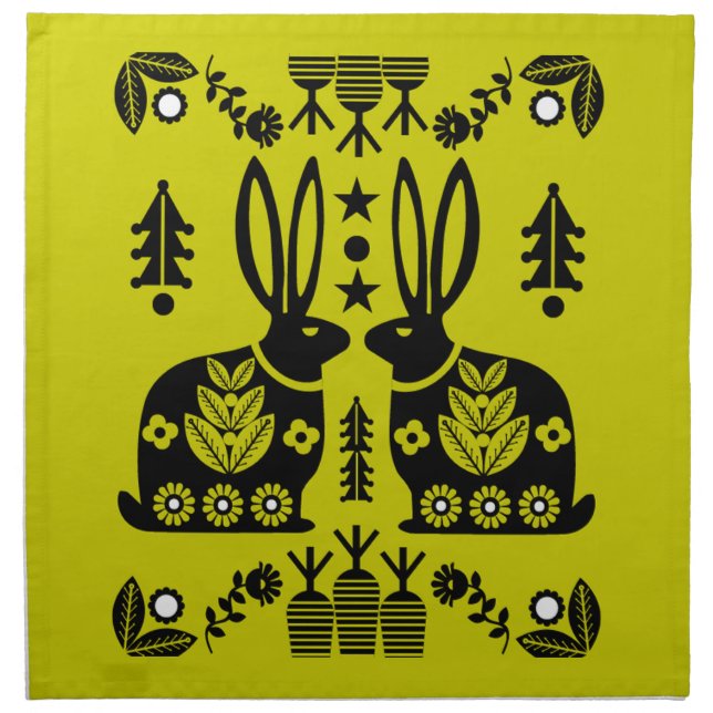 Rabbit Nordic Scandinavian Folk Art    Cloth Napkin (Front)