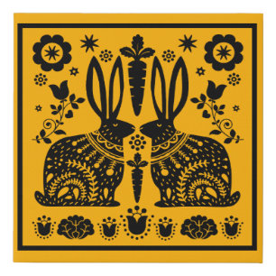 Rabbit Nordic Scandinavian Folk Art Faux Canvas Print