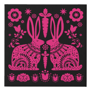 Rabbit Nordic Scandinavian Folk Art Faux Canvas Print