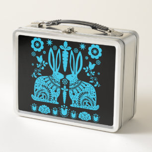 Rabbit Nordic Scandinavian Folk Art Metal Lunch Box
