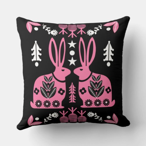 Rabbit Nordic Scandinavian Folk Art    Mug Throw Pillow