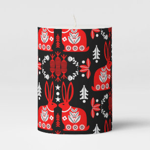 Rabbit Nordic Scandinavian Folk Art Pillar Candle