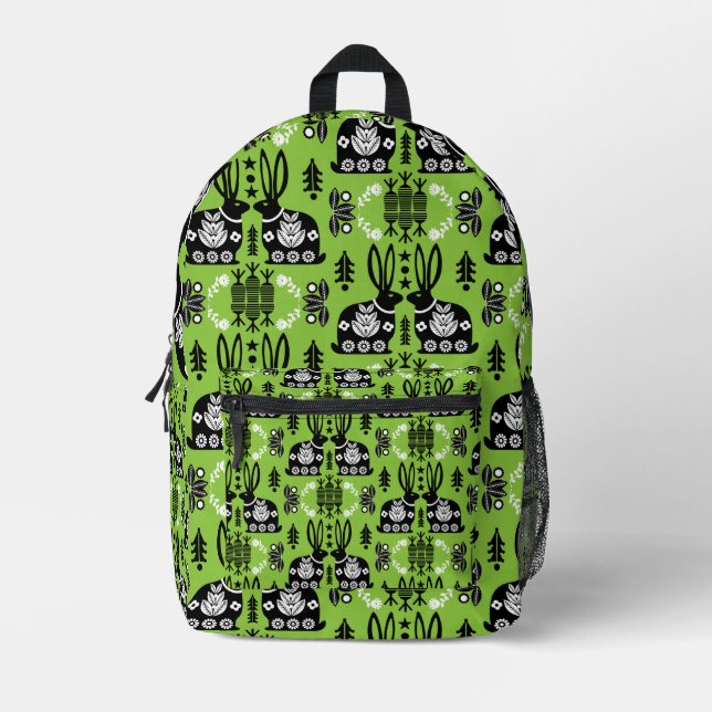 Rabbit Nordic Scandinavian Folk Art          Printed Backpack (Front)