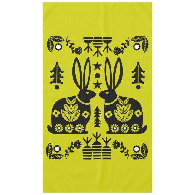 Rabbit Nordic Scandinavian Folk Art   Tablecloth (Front)