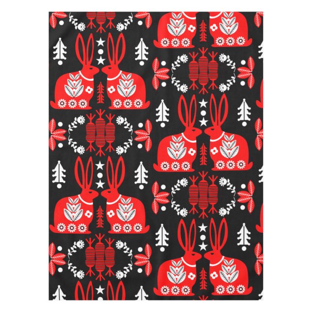 Rabbit Nordic Scandinavian Folk Art          Tablecloth (Front)