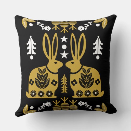 Rabbit Nordic Scandinavian Folk Art       Throw Pillow