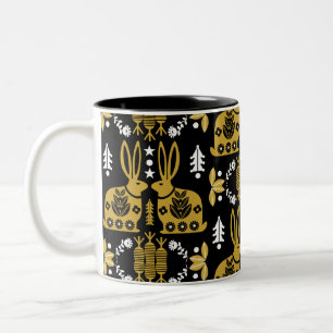 Rabbit Nordic Scandinavian Folk Art         Two-Tone Coffee Mug
