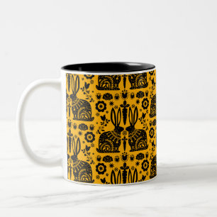 Rabbit Nordic Scandinavian Folk Art Two-Tone Coffee Mug