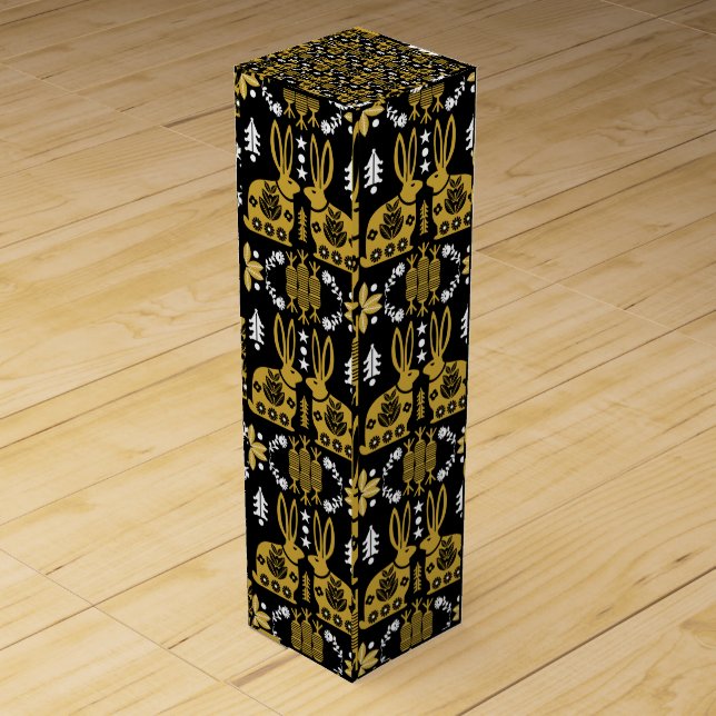 Rabbit Nordic Scandinavian Folk Art         Wine Box (Front)