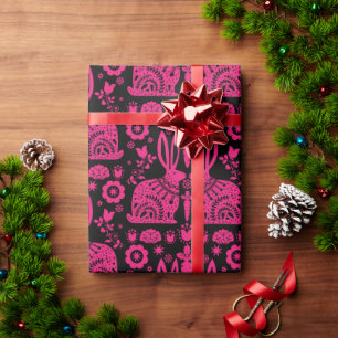 Rabbit Nordic Scandinavian Folk Art     Wrapping Paper