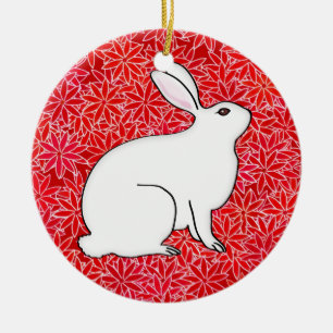 Rabbit on a bed of spring flowers ceramic ornament