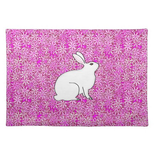 Rabbit on a bed of spring flowers cloth placemat