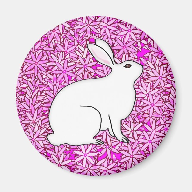 Rabbit on a bed of spring flowers magnet (Front)