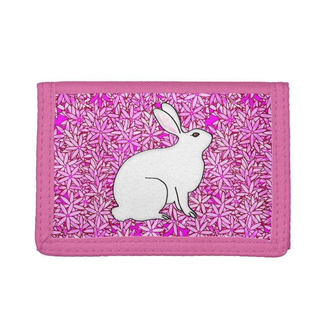Rabbit on a bed of spring flowers tri-fold wallet (Front)