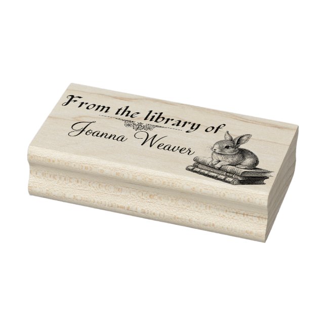Rabbit on Books Personalised Wood Stamp for Books (Stamp)