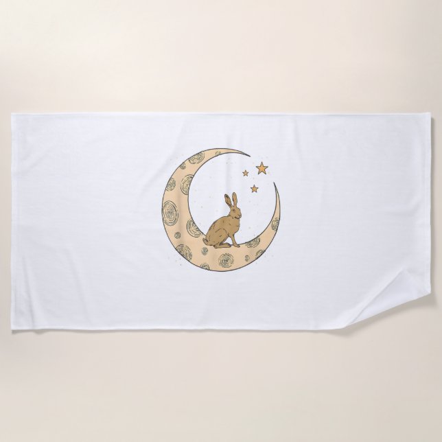 Rabbit On The Moon Bunny  Beach Towel (Front)