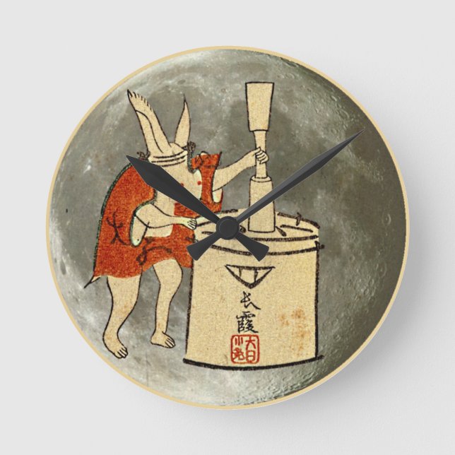 Rabbit on the Moon Round Clock (Front)